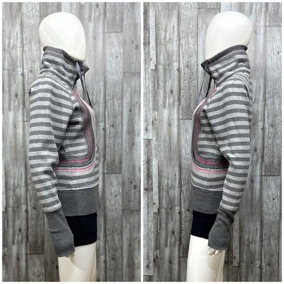 Lululemon In Stride Jacket in Grey Parallel Stripe Pink Stitch RARE [766] - Picture 4 of 12